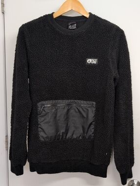 PICTURE ORGANIC CLOTHING SHERPA FLEECE PULLOVER BLACK FRONT ZIP POCKET